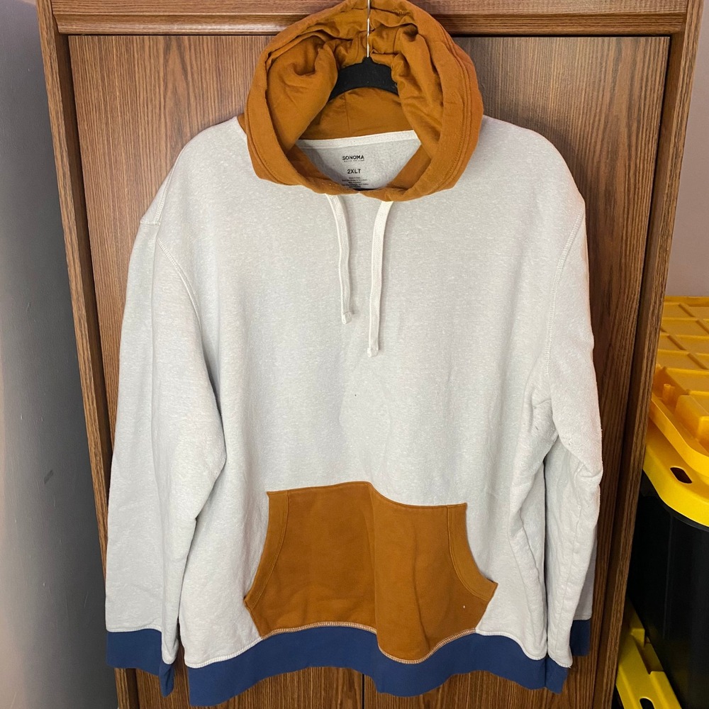 Sonoma Hoodie Mens 2XLT White Orange Blue Colorblock Pullover Sweatshirt
